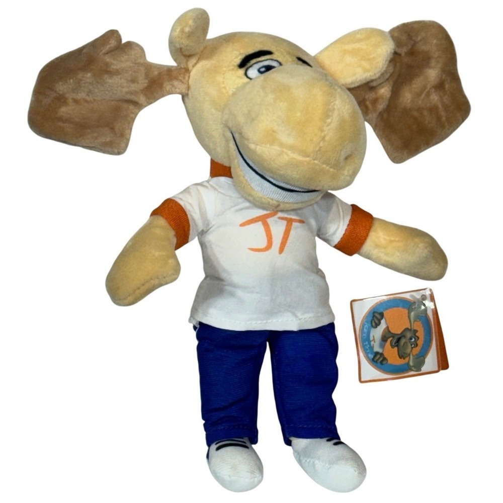 Jam Time JT the Moose Mascot Plush Toy Small Polyester Tan White Blue